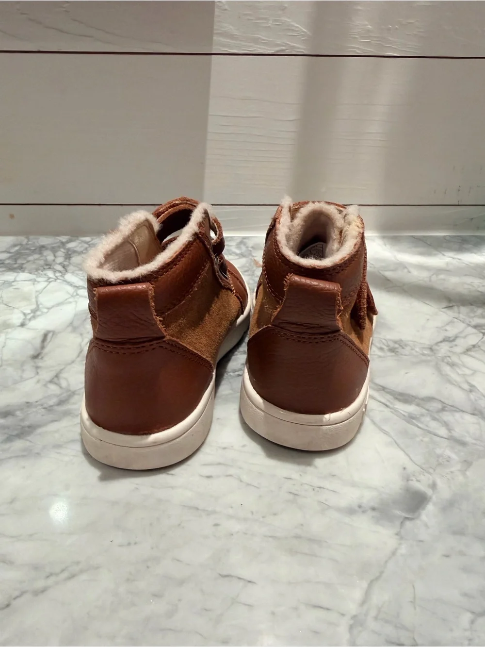 UGG Kids Rennon Chestnut Brown Shearling Velcro Sneaker Boots